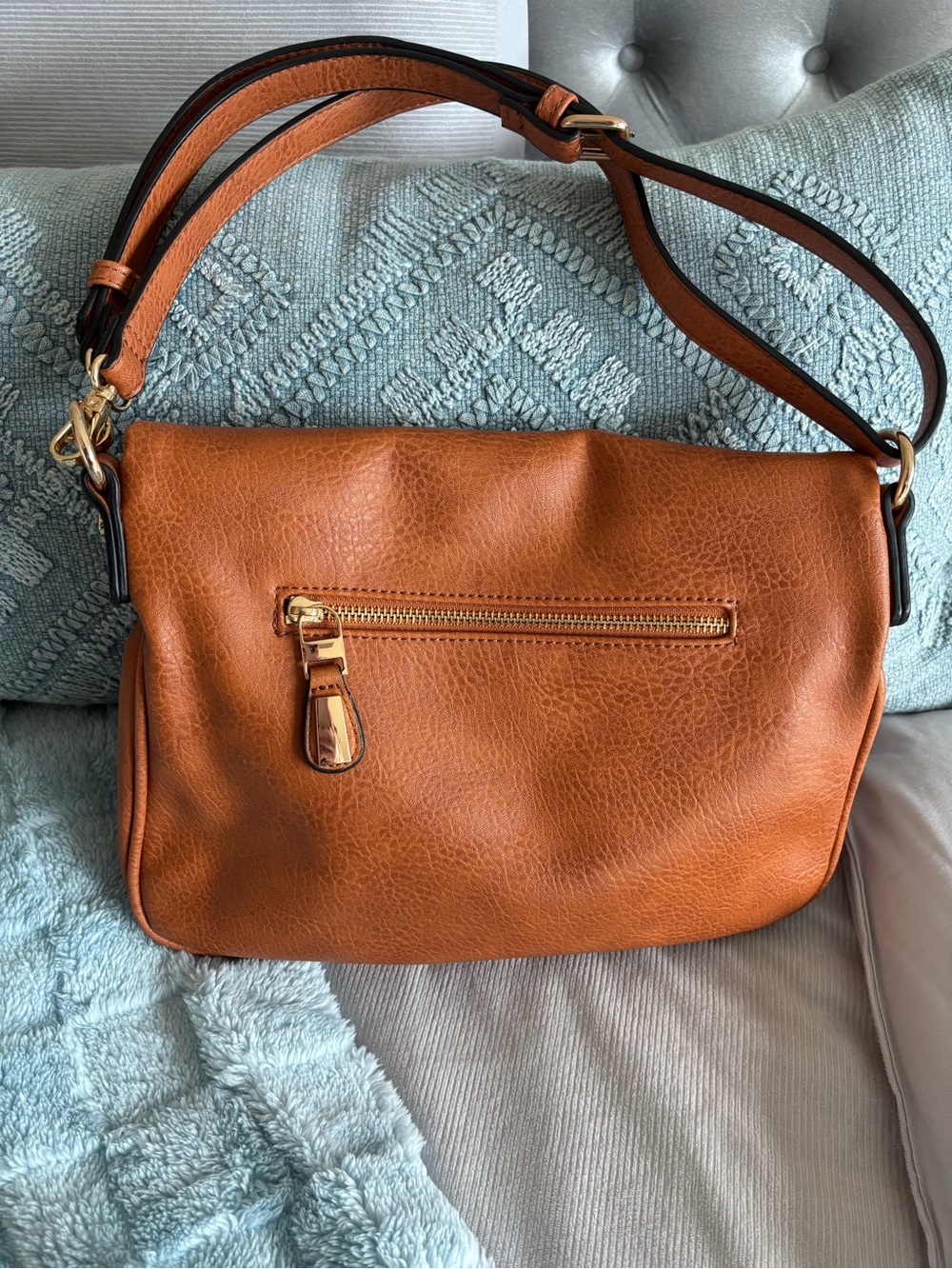 Leather Crossbody Bag in Cognac Brown - Picture 8 of 10